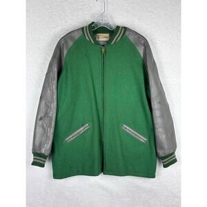 Vintage 50s 60s Stevens Brown Sports Long‎ Varsity Jacket Green Size 49 Chest